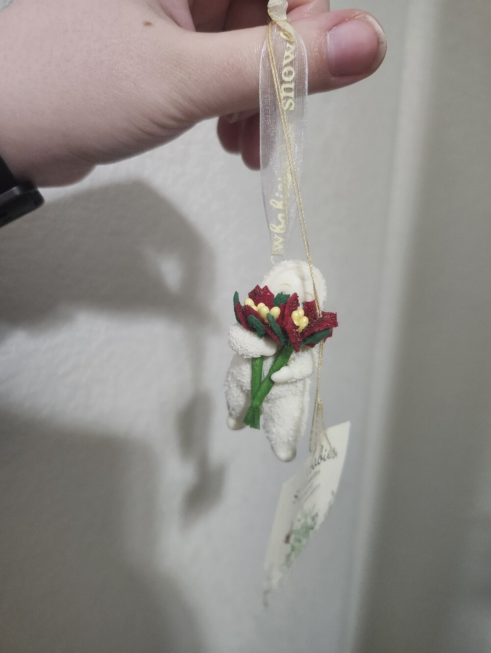 Department 56 White Bear Ornament with Red Bouquet and Gold Ribbon